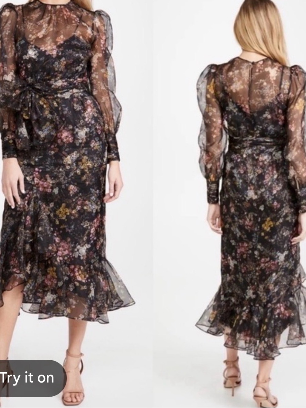 Cinq à Sept Marianne Floral Long Sleeve Silk Chiffon Dress